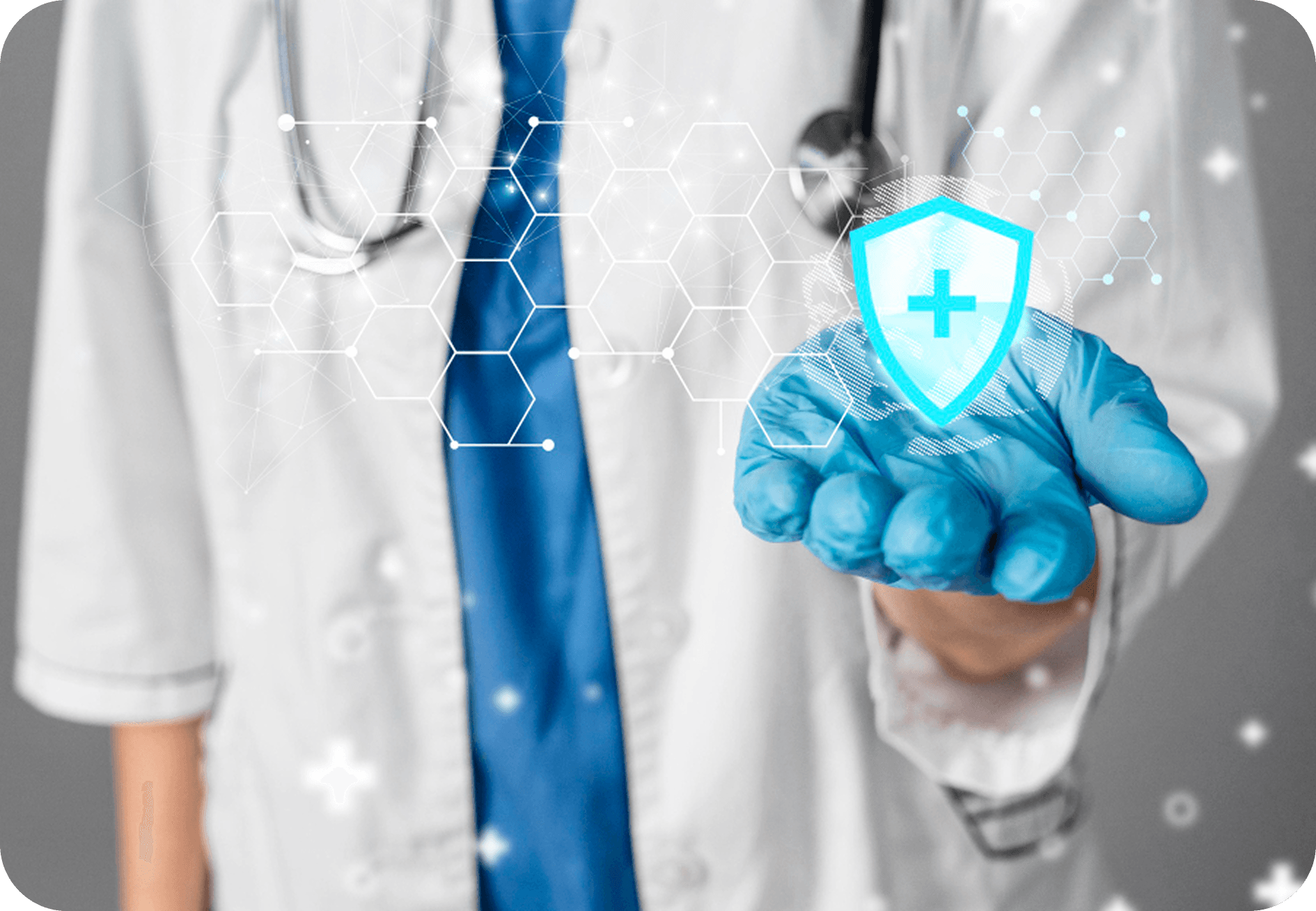 Medical professional with shield